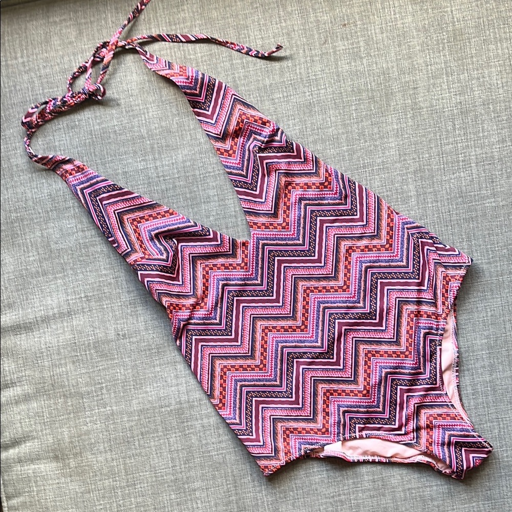 H&M Tribal Chevron Pink & Red Halter One Piece Swim Suit 4